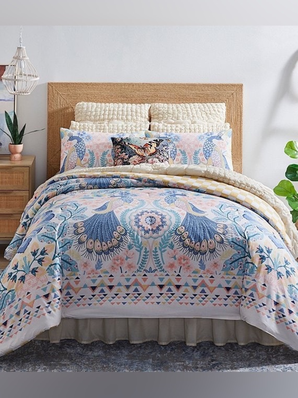 NWT Studio D Mia Whimsical Bird Floral Reversible Comforter Mini Set Blue